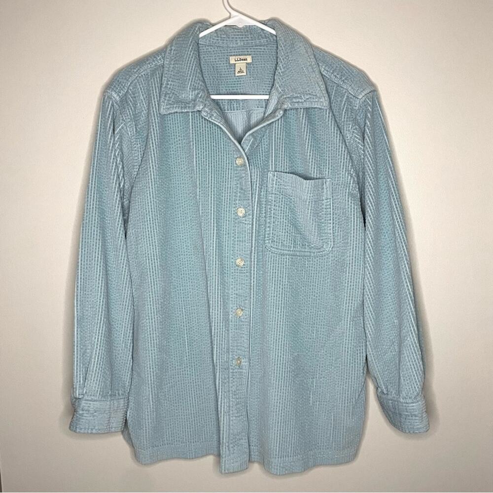 L.L. Bean Vintage Women's Corduroy Light Blue Button Down Shirt Jacket Size LP
